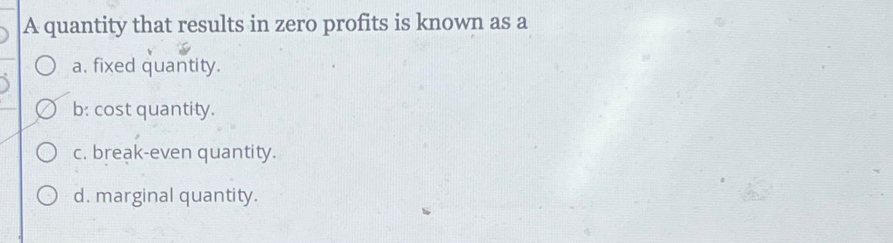 Solved A quantity that results in zero profits is known as | Chegg.com