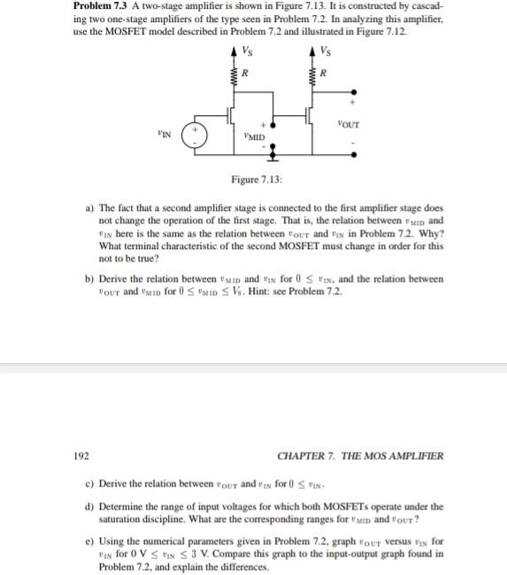 Solved Problem 7.3 A two-stage amplifier is shown in Figure | Chegg.com