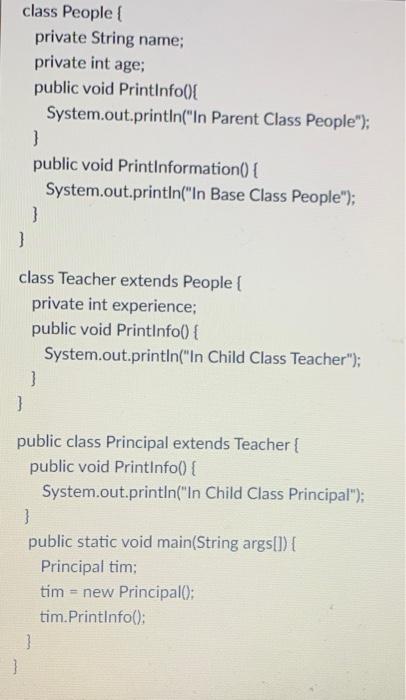 Solved class People \{ private String name; private int age; | Chegg.com