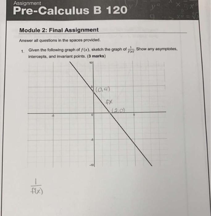 Solved Assignment Pre-Calculus B 120 X= Module 2: Final | Chegg.com