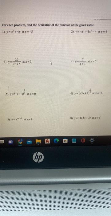 Solved For each problem, find the derivative of the function | Chegg.com