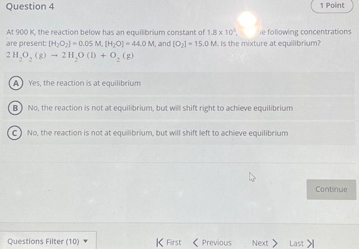 Solved At 900 K, the reaction below has an equilibrium | Chegg.com