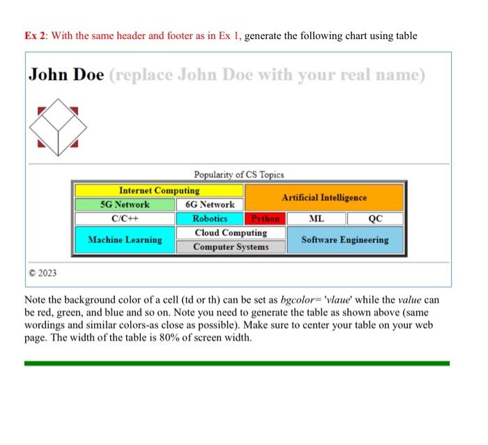 Ex 2 With the same header and footer as in Ex 1,