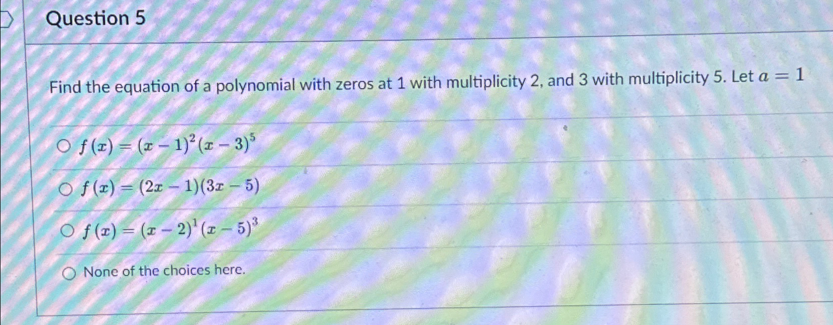 Question 5Find the equation of a polynomial with | Chegg.com