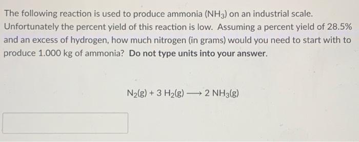 Solved The Following Reaction Is Used To Produce Ammonia