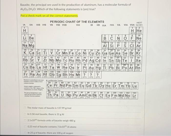 Solved Bauxite, the principal ore used in the production of