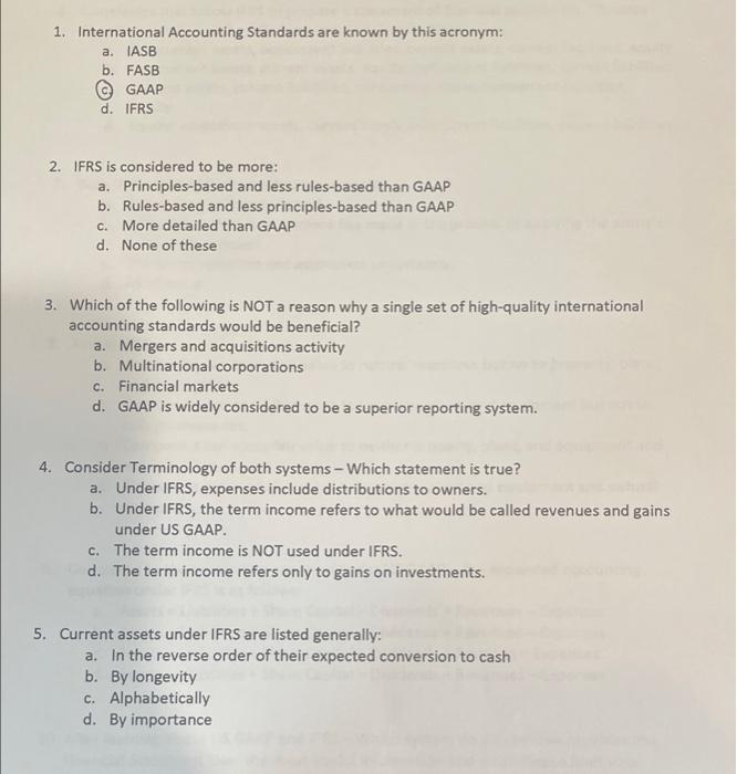 Solved 1. International Accounting Standards are known by | Chegg.com