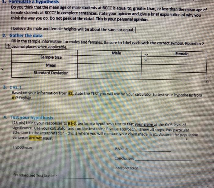 Solved 1 Formulate A Hypothesis Do You Think That The Me Chegg Com