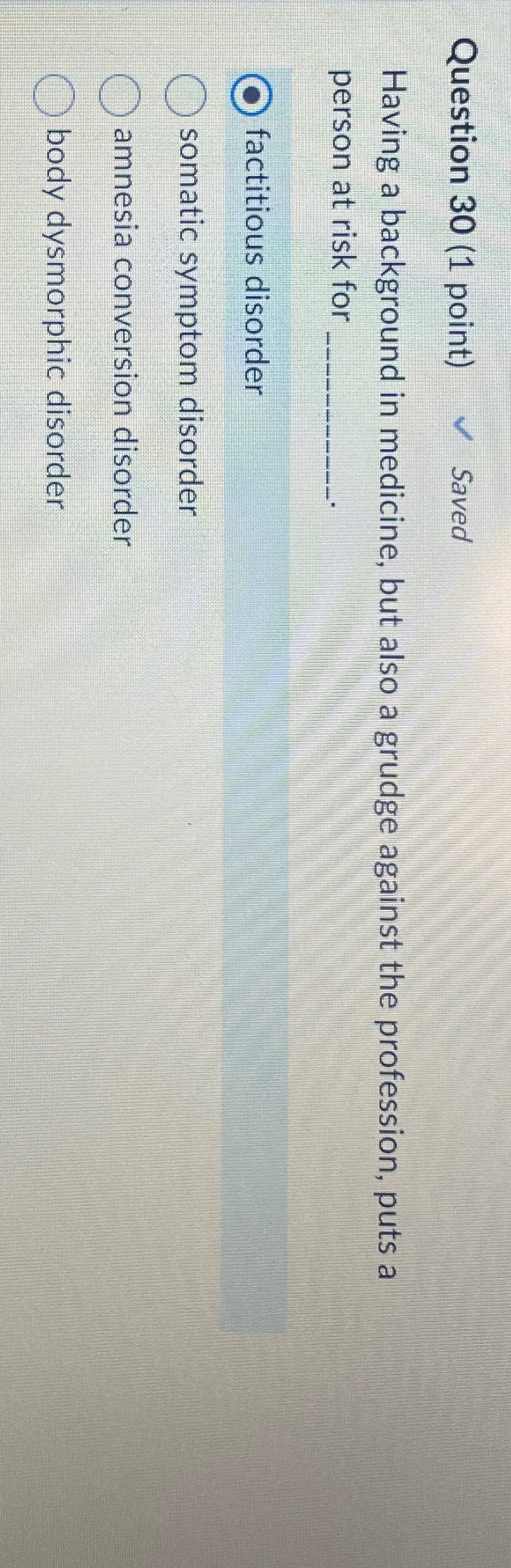 Solved Question 30 (1 ﻿point)SavedHaving a background in | Chegg.com