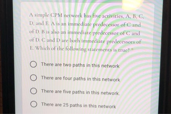 Solved A Simple CPM Network Has Five Activities, A, B, C, D, | Chegg.com