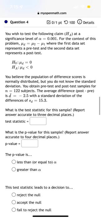 Solved myopenmath.com Question 4 0/1 pt100 Details You wish | Chegg.com