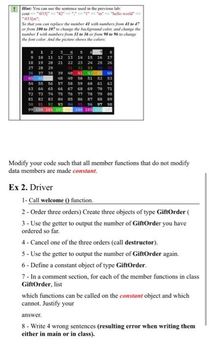 Solved C++ ONLYthe hint for the colors you can leave it if | Chegg.com