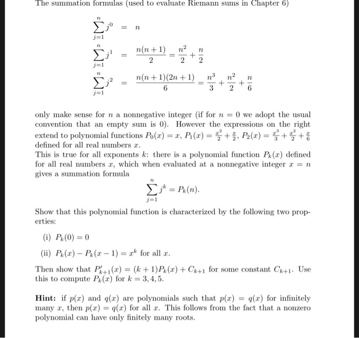 The Summation Formulas Used To Evaluate Riemann S Chegg Com