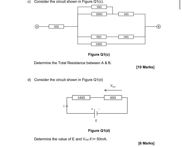 Solved c) Consider the circuit shown in Figure Q1(c). 500 | Chegg.com