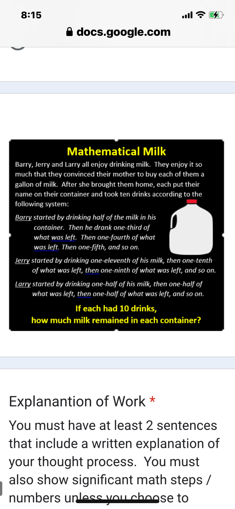 Solved Mathematical MilkBarry, Jerry and Larry all enjoy | Chegg.com