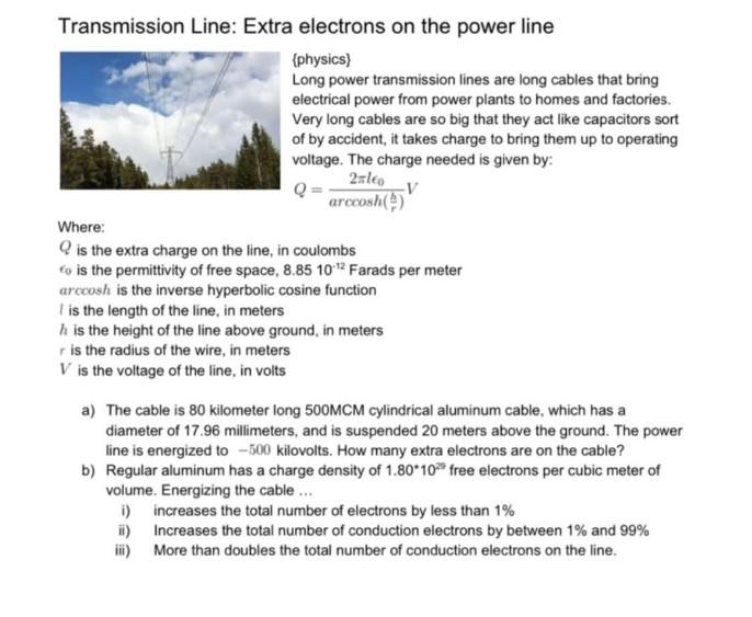 Solved Transmission Line: Extra electrons on the power line | Chegg.com