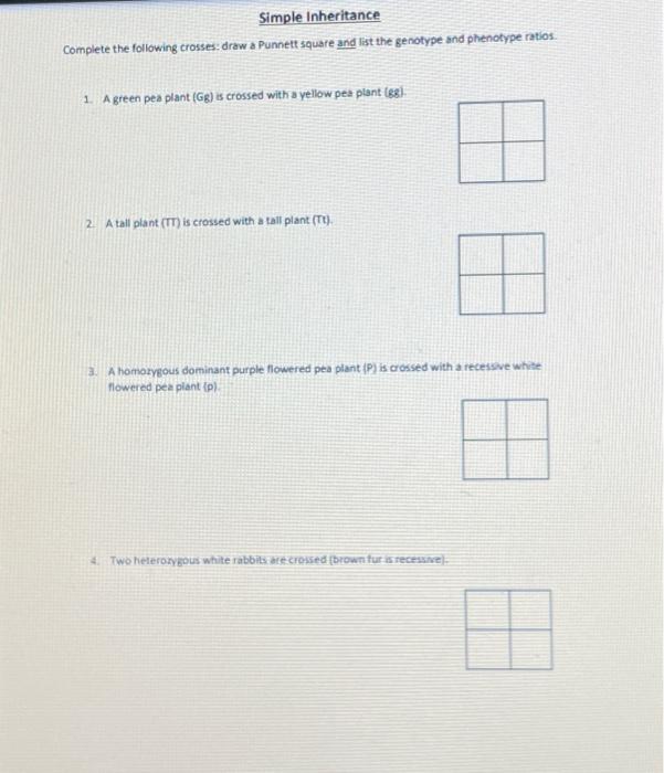 Solved Complete the following crosses: draw a Punnett square | Chegg.com