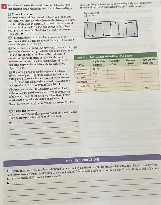Solved B A differential white blood cell count is a
