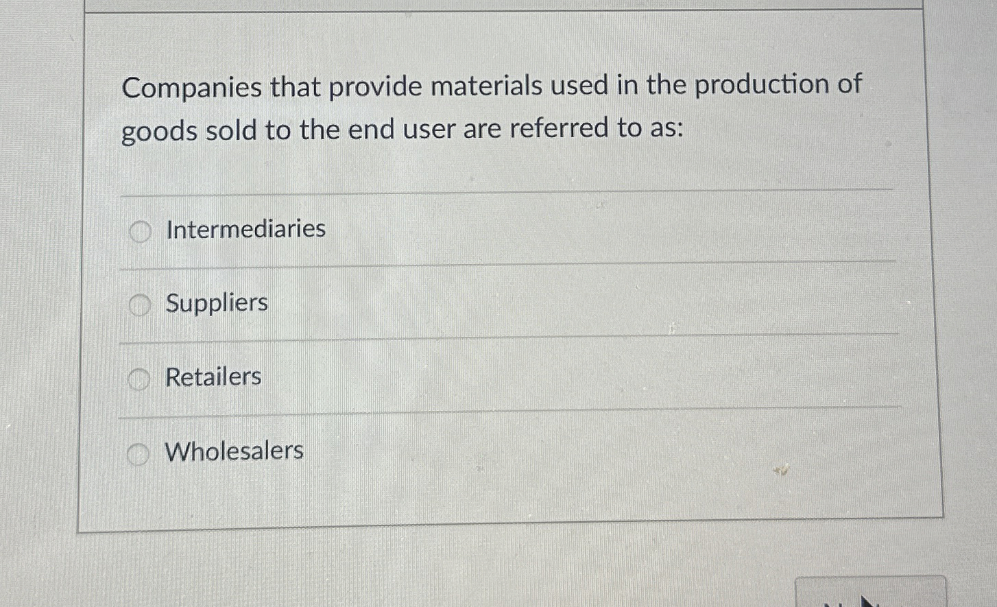 Solved Companies that provide materials used in the | Chegg.com