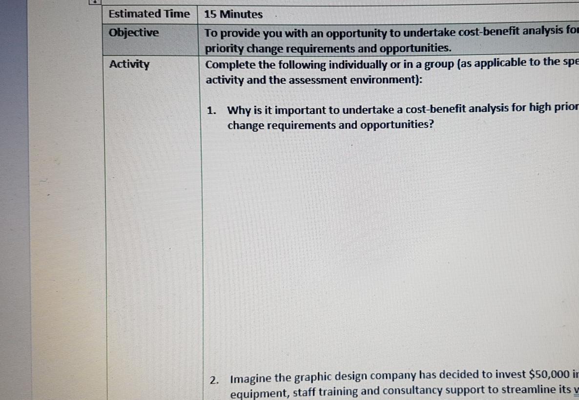 change requirements or opportunities? 2. Give three