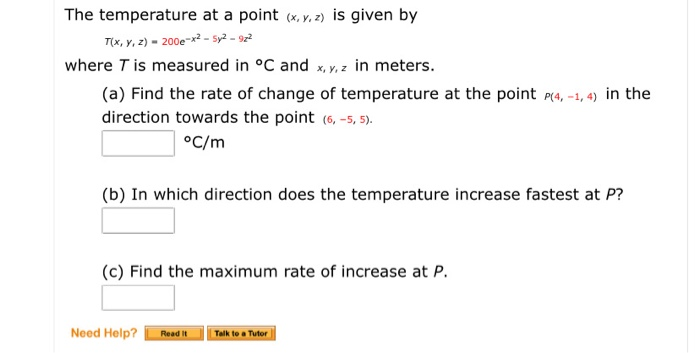 Solved The temperature at a point (x,y,z) is given by T(x, | Chegg.com
