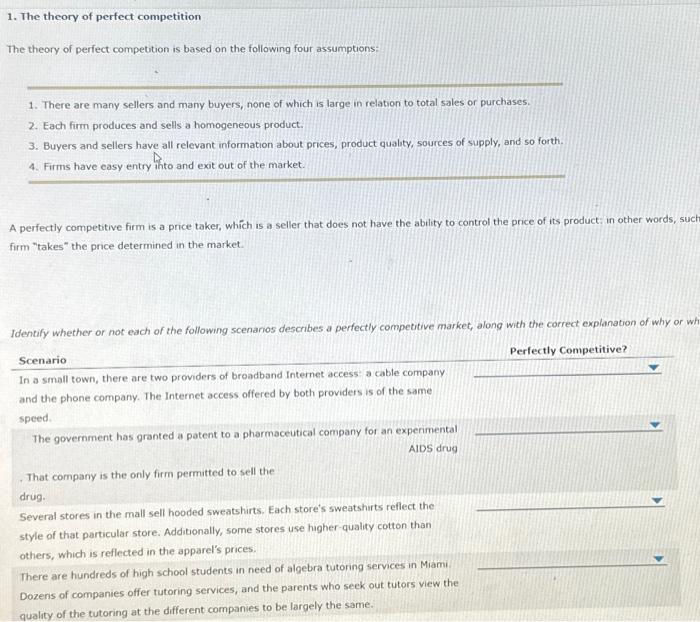 Solved 1. The Theory Of Perfect Competition The Theory Of | Chegg.com