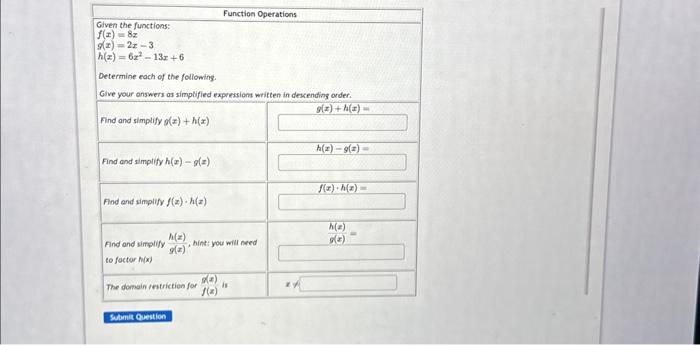 Solved Function Operations Given the functions: | Chegg.com