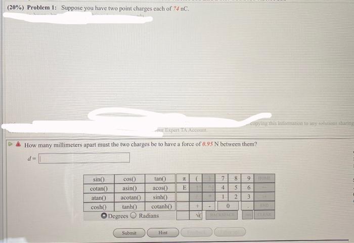 Solved (20%) Problem 1: Suppose you have two point charges | Chegg.com