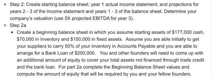 Solved o Step 2: Create starting balance sheet; year 1 | Chegg.com
