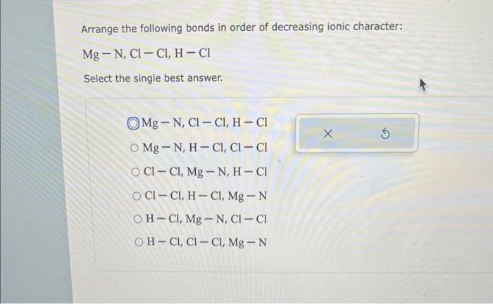 Solved Arrange the following bonds in order of decreasing | Chegg.com