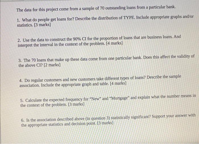 Solved The data for this project come from a sample of 70 | Chegg.com