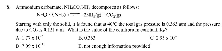 Ammonium carbamate, NH4CO2NH2 decomposes as follows: | Chegg.com