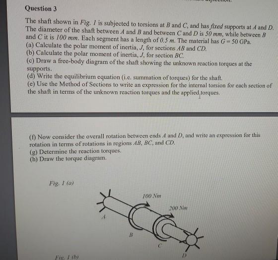 Solved Question 3 The shaft shown in Fig. I is subjected to | Chegg.com
