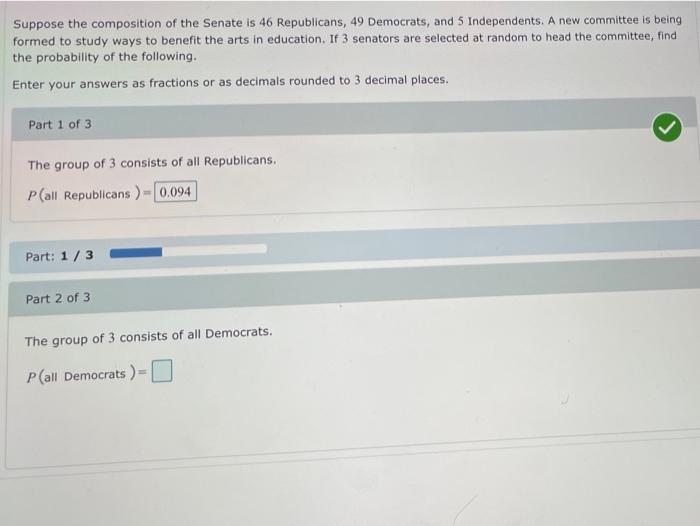 Solved Suppose The Composition Of The Senate Is 46 | Chegg.com