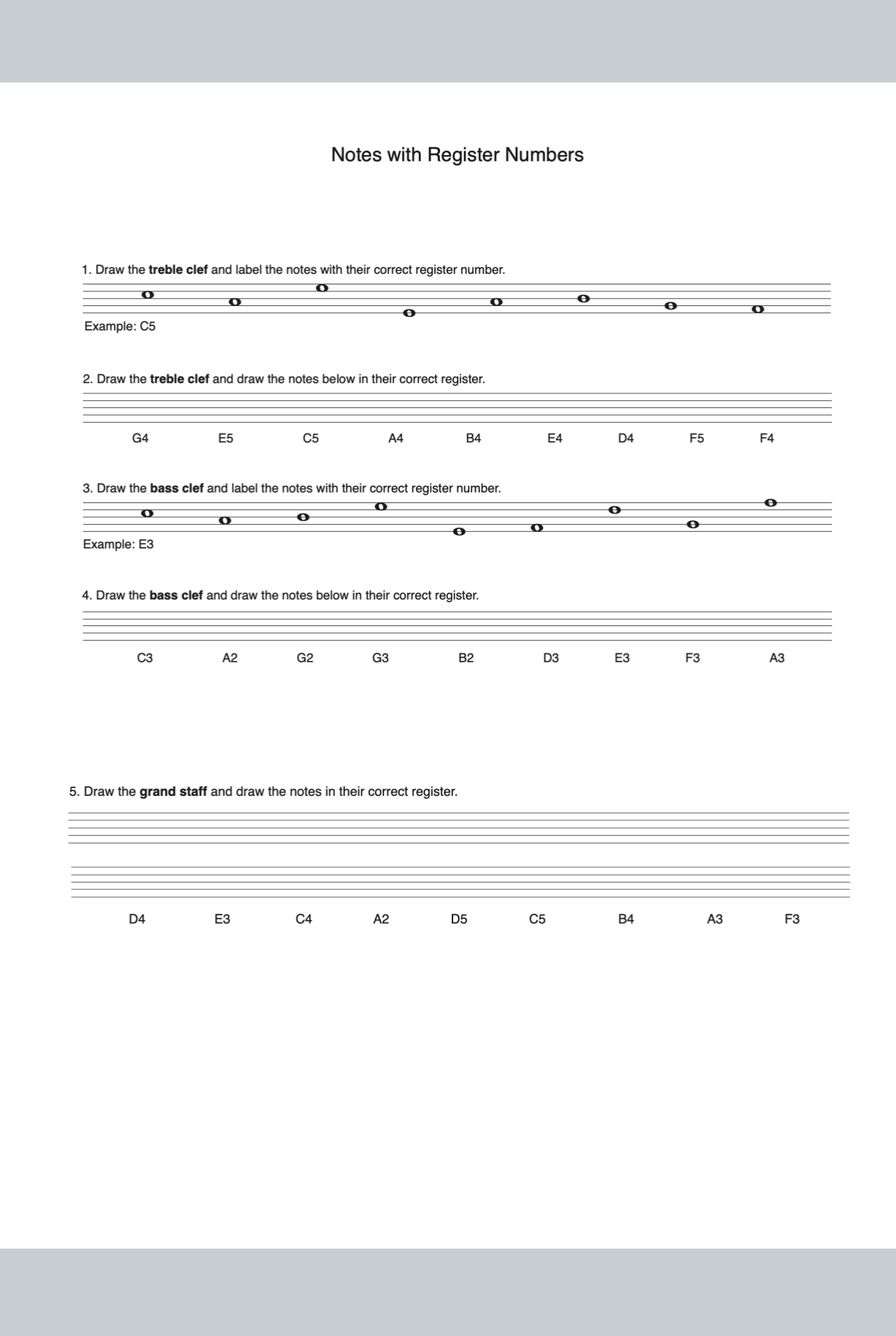 Notes with Register NumbersDraw the treble clef and | Chegg.com