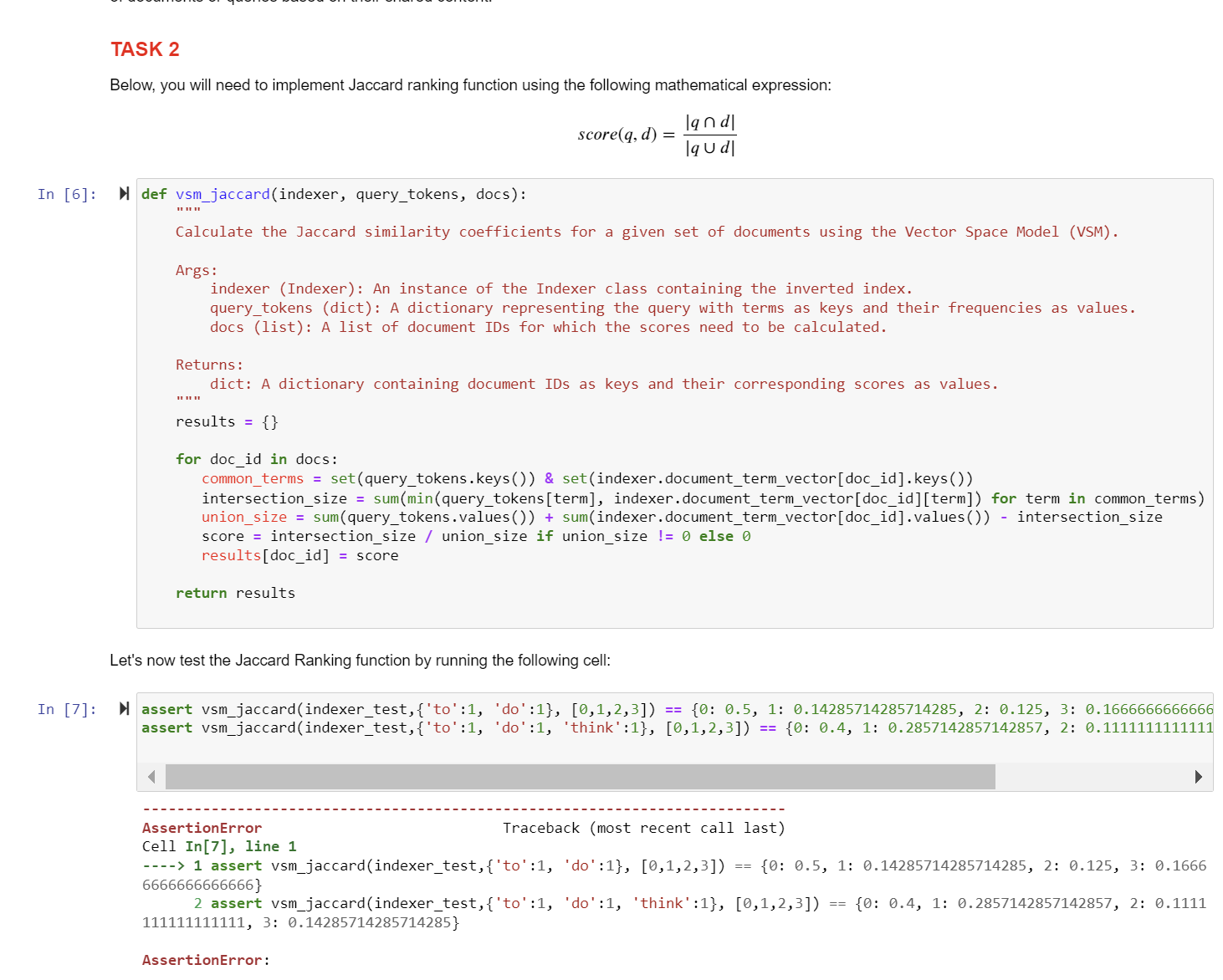 TASK 2Below, you will need to implement Jaccard | Chegg.com
