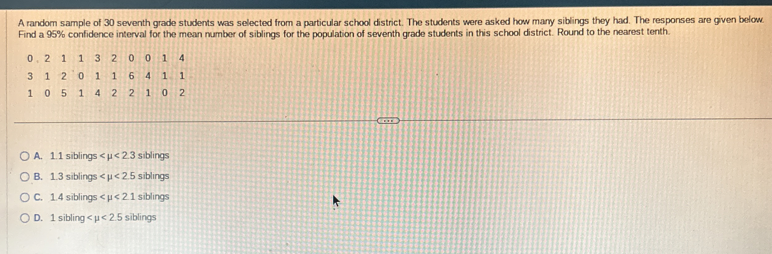 Solved A random sample of 30 ﻿seventh grade students was | Chegg.com