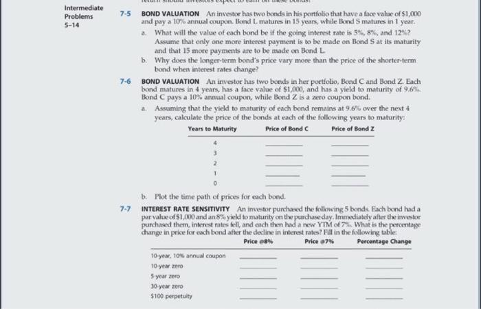 Intermediate Problems 5 14 7 5 Bond Valuation An Chegg 