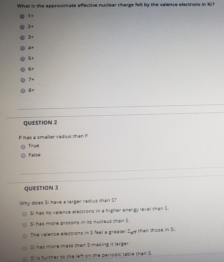 Solved What is the approximate effective nuclear charge felt | Chegg.com
