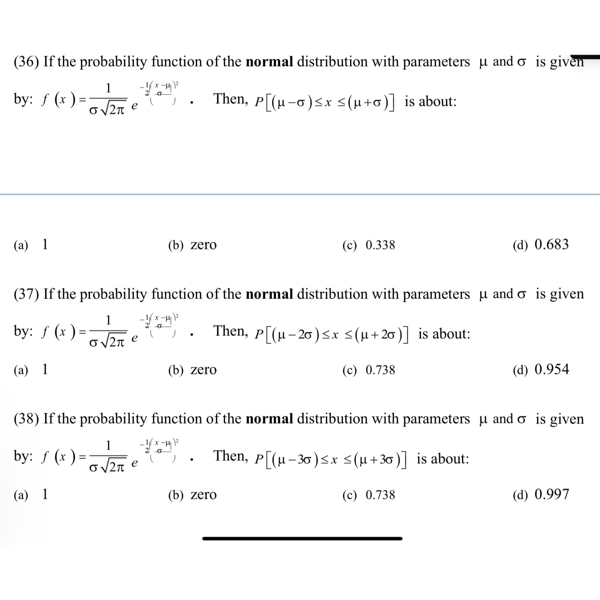 Solved (36) ﻿If the probability function of the normal | Chegg.com