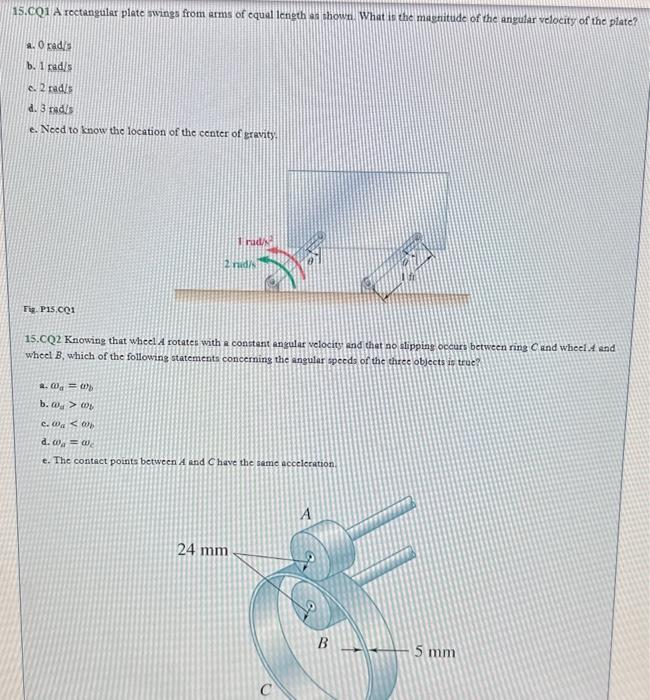 Solved 1. A rectangular plate swings from arms of equal