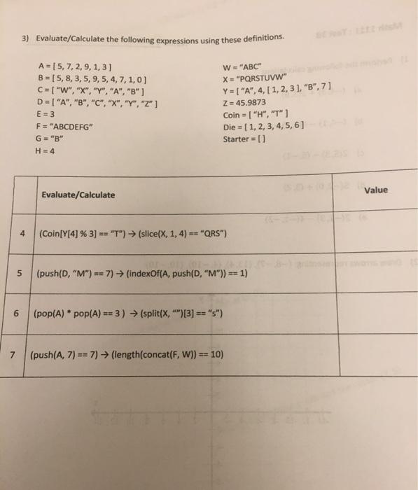 Solved 3 Evaluate Calculate The Following Expressions Us Chegg Com