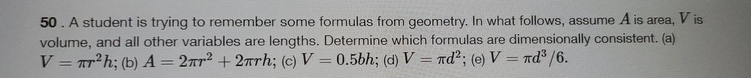 Solved V is 50. A student is trying to remember some | Chegg.com