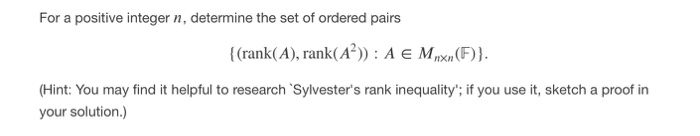 Solved For a positive integer n, determine the set of | Chegg.com