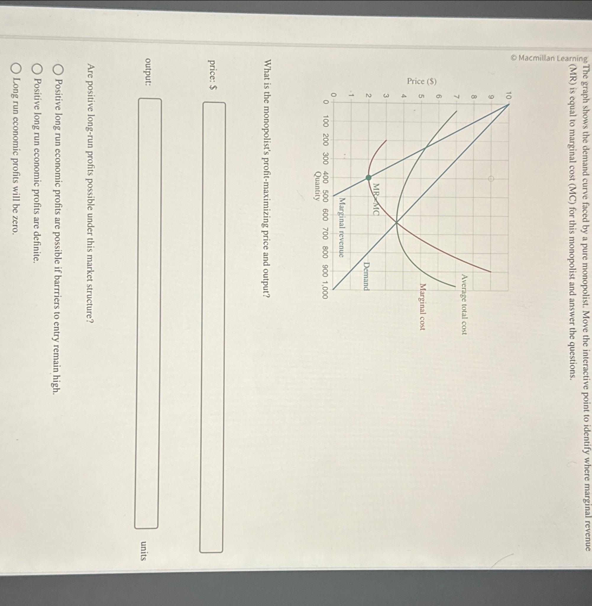 Solved ?c∞ ﻿The graph shows the demand curve faced by a pure