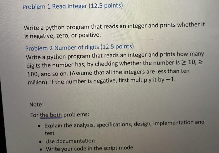 Solved Problem 1 Read Integer (12.5 points) Write a python | Chegg.com