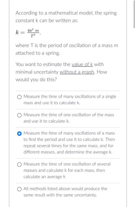 Solved According to a mathematical model, the spring | Chegg.com