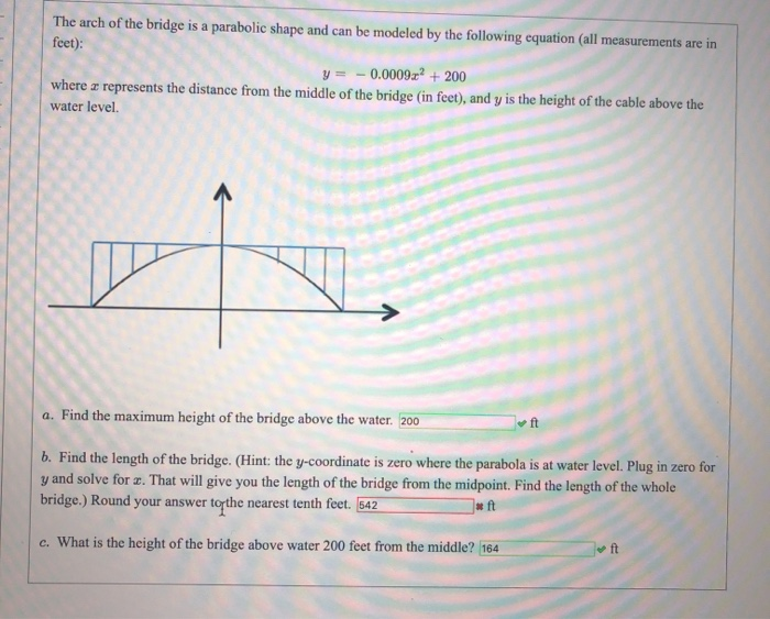 Solved The arch of the bridge is a parabolic shape and can | Chegg.com