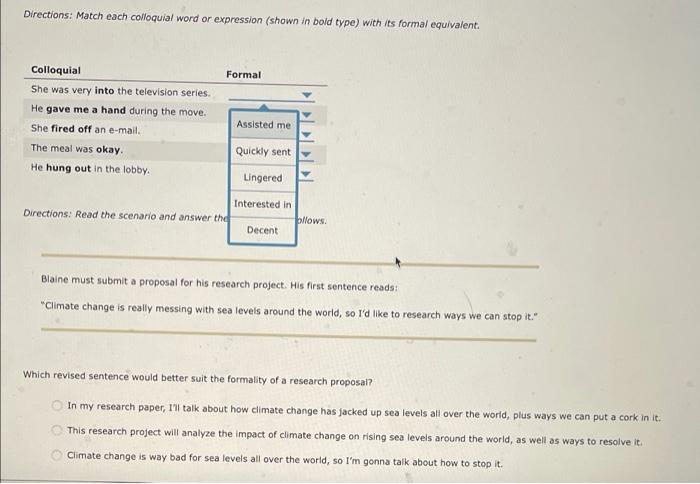 Solved Directions: Match each colloquial word or expression | Chegg.com