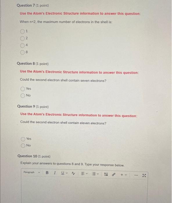 Solved Atomic Structure Assignment Question 1 (2 points) | Chegg.com
